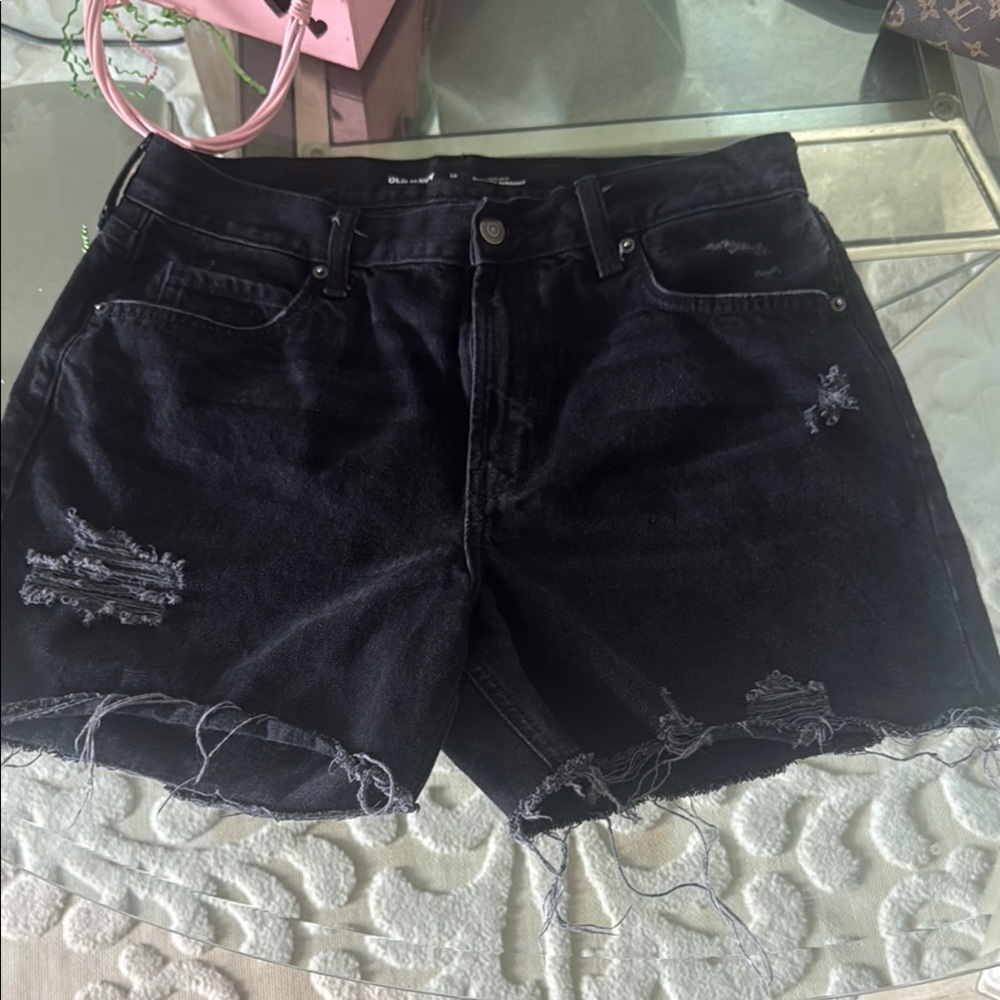 Old Navy Black Jean Shorts Distressed Cut-Off Style